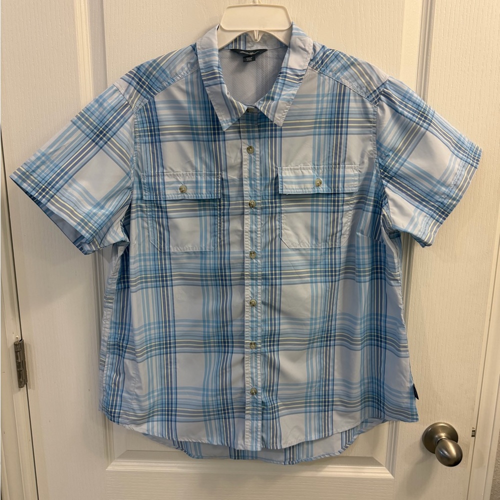 Eddie Bauer Womens Plaid Short Sleeve Shirt XL NWOT